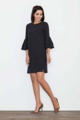 Czarna Elegancka Sukienka z Hiszpańskim Rękawem. Czarne sukienki Figl, l, bez wzorów, z materiału, eleganckie, bez kołnierzyka, bez ramiączek. Za 269.00 zł.