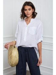 Fleur de Lin Lniana bluzka "Helly" w kolorze białym rozmiar: M. Białe bluzki Fleur de Lin, m, bez wzorów, ze lnu, bez kołnierzyka, bez ramiączek. Za 118.28 zł.