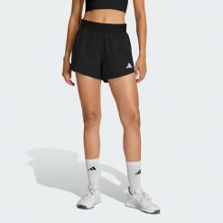 Szorty Pacer Workout Flex z tkaniny. Czarne szorty sportowe adidas, bez wzorów, z materiału, z standardowym stanem, trekkingowe, climacool (adidas). Za 149.00 zł.