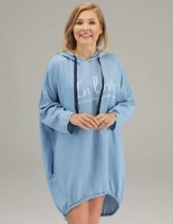 Sukienka z kapturem. Białe sukienki Unisono, bez wzorów, z tkaniny, bez kołnierzyka, bez ramiączek. Za 219.00 zł.