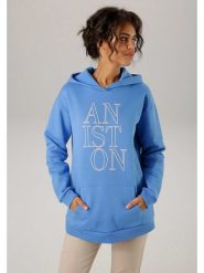 Aniston Bluza w kolorze błękitnym rozmiar: 38. Niebieskie bluzy Aniston, bez wzorów, z bawełny, bez ramiączek, z kapturem. Za 180.49 zł.