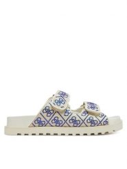 Guess Klapki FLJFDZ FAB19 Écru. Klapki Guess, z aplikacjami, ze skóry, bez obcasa, bez zapięcia. Za 299.99 zł.