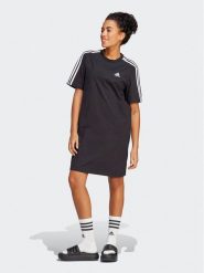 Adidas Sukienka codzienna Essentials 3-Stripes Single Jersey Boyfriend Tee Dress HR4923 Czarny Loose Fit. Czarne sukienki adidas, na co dzień, xs, bez wzorów, z bawełny, bez kołnierzyka, bez ramiączek, proste. Za 129.99 zł.
