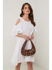 Rodier Lin Lniana sukienka w kolorze białym rozmiar: XL/XXL. Białe sukienki Rodier Lin, xl, bez wzorów, ze lnu, bez kołnierzyka, bez ramiączek, midi. Za 167.28 zł.