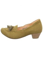 Think! Skórzane czółenka w kolorze khaki rozmiar: 43. Brązowe czółenka Think!, bez wzorów, klasyczne, bez obcasa, bez zapięcia. Za 339.80 zł.