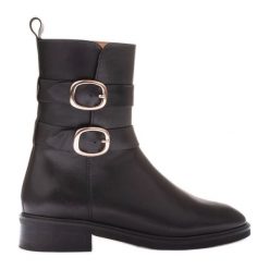 Marco Shoes Botki ze złotą klamrą czarne. Czarne botki bez wzorów, bez obcasa, bez zapięcia. Za 539.00 zł.