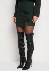 Ciemnozielona Spódnica z Wiskozą o Trapezowym Kroju z Kokardami Semianora. Zielone spódnice Born2be, na spotkanie biznesowe, l, bez wzorów, z wiskozy, eleganckie, mini, trapezowe. W wyprzedaży za 72.24 zł.