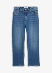 Jeansy straight, high waist, cropped. Niebieskie jeansy bonprix, bez wzorów, z jeansu, z podwyższonym stanem. Za 154.99 zł.