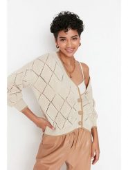 Trendyol Kardigan w kolorze beżowym rozmiar: S. Brązowe swetry Trendyol, s, bez wzorów, bez ramiączek. Za 60.99 zł.