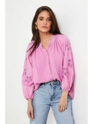 Rodier Lin Lniana bluzka w kolorze jasnoróżowym rozmiar: XL/XXL. Różowe bluzki Rodier Lin, xl, bez wzorów, z koronki, bez kołnierzyka, bez ramiączek. Za 165.31 zł.