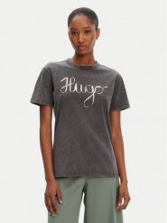 HUGO T-Shirt Damacia_5 50544868 Czarny Regular Fit. Czarne t-shirty Hugo, l, bez wzorów, z bawełny, bez kołnierzyka, bez ramiączek. Za 279.99 zł.