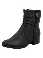 Rieker Skórzane botki w kolorze czarnym na obcasie rozmiar: 36. Czarne botki Rieker, bez wzorów, eleganckie, bez obcasa, na obcasie, bez zapięcia. Za 199.95 zł.
