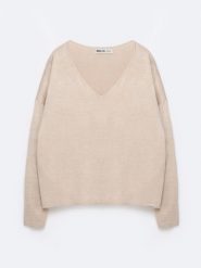 Sweter damski z wiskozy beżowy Faustii 801. Brązowe swetry BIG STAR, l, bez wzorów, z dzianiny, klasyczne, bez ramiączek. Za 159.99 zł.