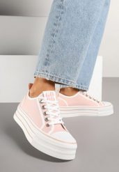 Różowe Trampki na Platformie Ozdobione Cyrkoniami Arenoria. Czerwone trampki Renee, bez wzorów, z jeansu, eleganckie, bez zapięcia. W wyprzedaży za 67.99 zł.