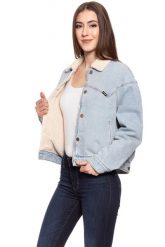 DAMSKA KURTKA JEANSOWA WRANGLER 80´S SHERPA JACKET WINTER BLEACH W424WJ10B. Niebieskie kurtki Wrangler, na zimę, s, bez wzorów, z jeansu, bez kaptura. Za 259.99 zł.
