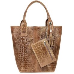 Shopperka skórzana VERA PELLE L94 beżowa taupe. Brązowe shopper bag bez wzorów, ze skóry, bez dodatków. Za 230.99 zł.
