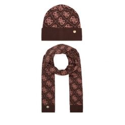 Zestaw szalik i czapka Guess. Brązowe szaliki i kominy Guess, z aplikacjami. Za 294.99 zł.