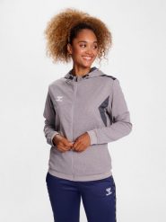 Damska poliestrowa bluza dresowa zapinana na zamek z kapturem Hummel Authentic. Szare bluzy Hummel, s, bez wzorów, z dresówki, klasyczne, bez ramiączek, z kapturem. Za 200.00 zł.