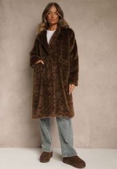 Brązowy Futrzany Płaszcz o Długim Kroju Typu Teddy Tadelia. Brązowe płaszcze Renee, l, bez wzorów, z futra, klasyczne, bez kaptura. Za 379.99 zł.