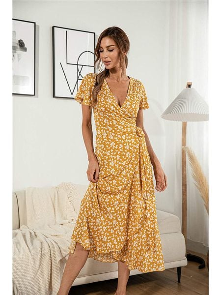 Ariel Tesoro Sukienka w kolorze musztardowo-białym rozmiar: 42. Żółte sukienki Ariel Tesoro, bez wzorów, bez kołnierzyka, bez ramiączek, maxi. Za 148.96 zł.