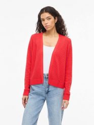 Vila Kardigan "Vilollo" w kolorze czerwonym rozmiar: S. Czerwone swetry Vila, s, bez wzorów, z bawełny, bez ramiączek. Za 83.81 zł.