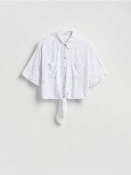 Koszula z wiskozy z wiązaniem - wielobarwny. Koszule Reserved, l, bez wzorów, z tkaniny, bez kołnierzyka, bez ramiączek. Za 89.99 zł.