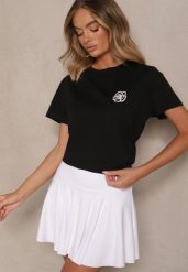 Czarny Bawełniany T-shirt z Naszywką Firavelle. Czarne t-shirty Renee, l, z aplikacjami, z bawełny, bez kołnierzyka, bez ramiączek. W wyprzedaży za 43.99 zł.