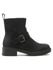 JENNY Botki WS5600-07 Czarny. Czarne botki Jenny, bez wzorów, ze skóry, bez obcasa, na słupku, bez zapięcia. Za 119.99 zł.