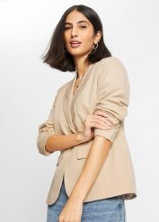 Żakiet z ozdobnym guzikiem. Brązowe marynarki i żakiety bonprix, bez wzorów, eleganckie, bez ramiączek. Za 179.99 zł.