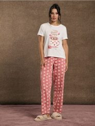 Piżama dwuczęściowa - kremowy. Białe piżamy Sinsay, l, bez wzorów, z bawełny, bez kołnierzyka, bez ramiączek, długie. Za 49.99 zł.