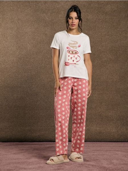 Piżama dwuczęściowa - kremowy. Białe piżamy Sinsay, l, bez wzorów, z bawełny, bez kołnierzyka, bez ramiączek, długie. Za 49.99 zł.