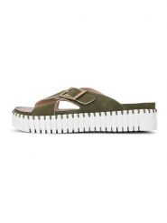 Ilse Jacobsen Klapki w kolorze khaki rozmiar: 41. Brązowe klapki Ilse Jacobsen, bez wzorów, klasyczne, z otwartym noskiem, bez obcasa, na platformie, bez zapięcia. Za 104.99 zł.