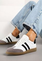 Białe Skórzane Sneakersy Tenisówki Velauri. Białe trampki Renee, bez wzorów, z jeansu, eleganckie, bez zapięcia. W wyprzedaży za 175.99 zł.