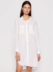 Seafolly Tunika Crinkle Twill 53108-CU Biały Regular Fit. Białe tuniki Seafolly, xs, bez wzorów, z bawełny, bez kołnierzyka, bez ramiączek. Za 269.99 zł.