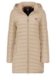 Geographical Norway Płaszcz pikowany "Atika" w kolorze beżowym rozmiar: L. Brązowe płaszcze Geographical Norway, l, bez wzorów, bez kaptura. Za 162.87 zł.