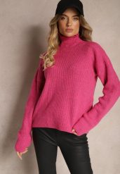 Fuksjowy Golf z Elastycznej Dzianiny Cuzze. Czerwone swetry Renee, m, bez wzorów, z dzianiny, klasyczne, bez ramiączek. W wyprzedaży za 71.99 zł.