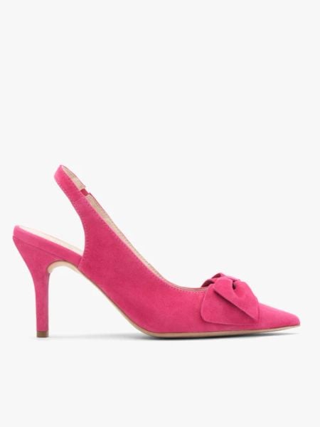 Czółenka typu slingback w kolorze fuksji. Fioletowe czółenka Brawo sp. z o.o., bez wzorów, z gumy, bez obcasa, na szpilce, bez zapięcia. W wyprzedaży za 249.99 zł.