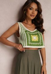 Zielony Top Szydełkowy Elizza. Zielone topy Renee, m, bez wzorów, z bawełny, boho, bez kołnierzyka, bez ramiączek. W wyprzedaży za 87.99 zł.
