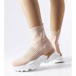 Beżowe sneakersy z elastyczną cholewką Antonio beżowy. Brązowe botki bez wzorów, z jeansu, eleganckie, za kostkę, bez obcasa, bez zapięcia. Za 81.83 zł.