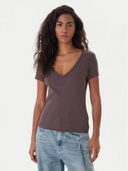 Tommy Jeans T-Shirt Essential DW0DW17385 Brązowy Slim Fit. Brązowe t-shirty Tommy Jeans, xxs, bez wzorów, z bawełny, bez kołnierzyka, bez ramiączek. Za 149.99 zł.