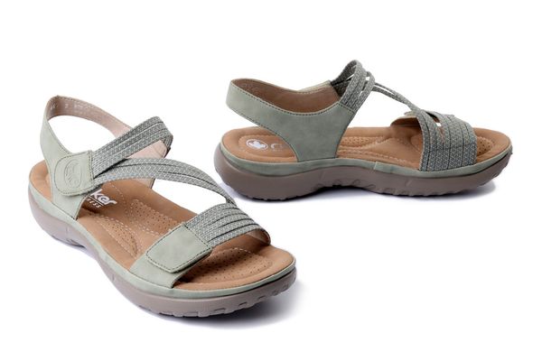 RIEKER 64870-52 green, sandały damskie. Zielone sandały Rieker, bez wzorów, bez obcasa, bez zapięcia. Za 223.93 zł.