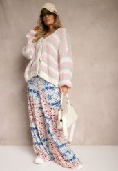 Niebiesko-Różowe Wiskozowe Spodnie z Szerokimi Nogawkami w Abstrakcyjny Print Averora. Niebieskie jeansy Renee, na lato, l, bez wzorów, z jeansu. W wyprzedaży za 55.99 zł.