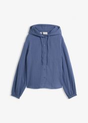 Bluza z kapturem z muślinu z czystej bawełny. Niebieskie bluzy bonprix, bez wzorów, z bawełny, bez ramiączek, z kapturem. Za 114.99 zł.