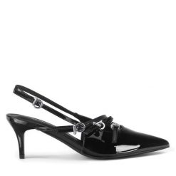 Sandały JENNY. Czarne sandały Jenny, bez wzorów, bez obcasa, na szpilce, bez zapięcia. Za 129.99 zł.