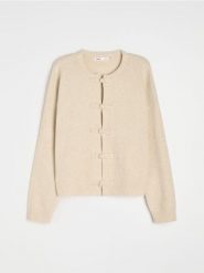 Kardigan oversize z pętelkowym zapięciem - kremowy. Białe swetry Sinsay, l, bez wzorów, bez ramiączek. Za 49.99 zł.