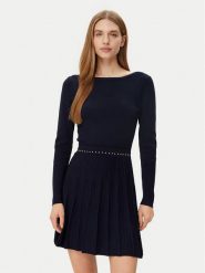 Morgan Sukienka dzianinowa 251-RMCLO Granatowy Slim Fit. Niebieskie sukienki Morgan, s, bez wzorów, z dzianiny, bez kołnierzyka, bez ramiączek. Za 249.99 zł.