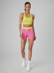 4F Legginsy krótkie treningowe damskie - koralowe S. Pomarańczowe legginsy 4f, bez wzorów, z materiału, krótkie. Za 99.99 zł.