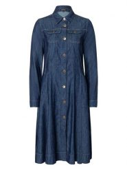 More & More Sukienka dżinsowa w kolorze granatowym rozmiar: 46. Niebieskie sukienki More & More, bez wzorów, bez kołnierzyka, bez ramiączek, midi, rozkloszowane. Za 173.99 zł.