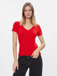 Tommy Jeans T-Shirt Essential DW0DW17385 Czerwony Slim Fit. Czerwone t-shirty Tommy Jeans, l, bez wzorów, z bawełny, bez kołnierzyka, bez ramiączek. Za 159.99 zł.