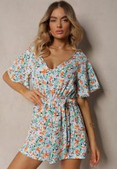 Jasnoniebieski Kombinezon z Dekoltem w Serek z Gumką w Talii i Materiałowym Paskiem Tessanda. Niebieskie kombinezony Renee, na co dzień, l, bez wzorów, z materiału, eleganckie, bez kołnierzyka, bez ramiączek, kopertowe. W wyprzedaży za 39.99 zł.
